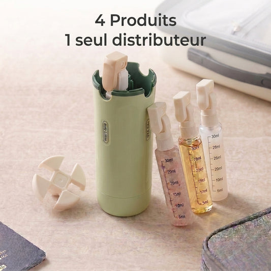 Emportez toute votre routine dans un seul flacon - Distributeur de voyage 4 en 1