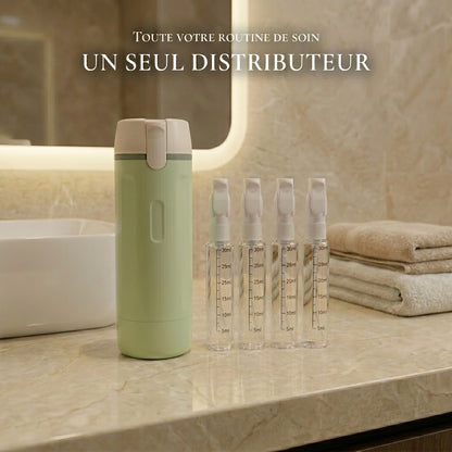 Emportez toute votre routine dans un seul flacon - Distributeur de voyage 4 en 1
