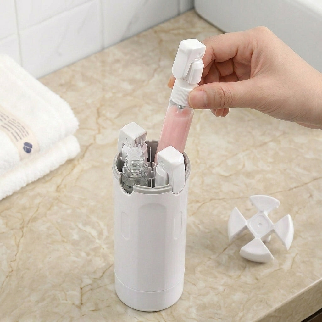 Emportez toute votre routine dans un seul flacon - Distributeur de voyage 4 en 1